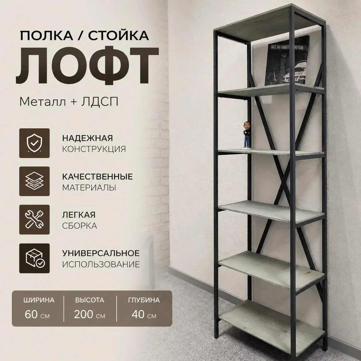 Полка ЛОФТ-ДеталиСвойДомСтрой